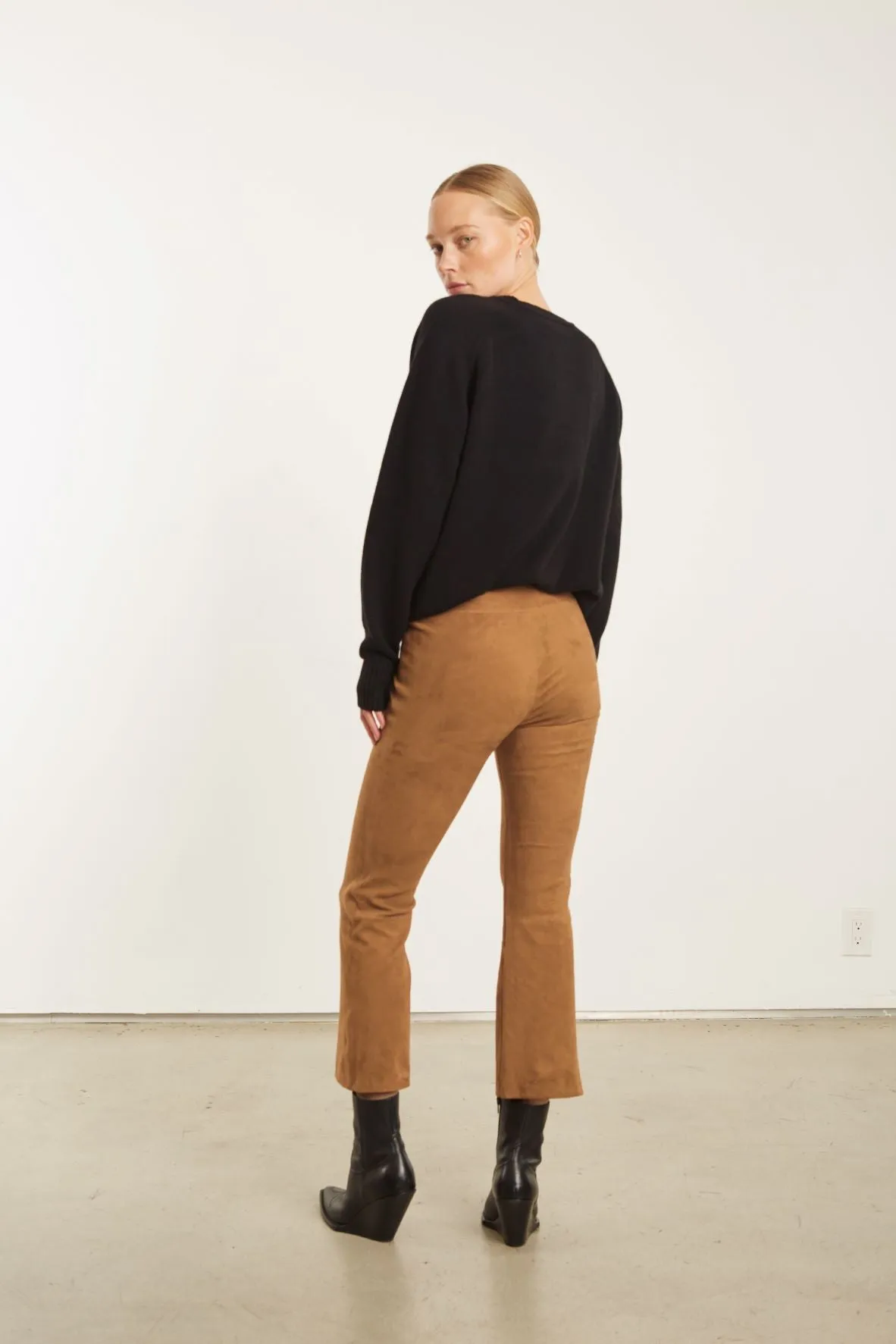 Dark Cognac Suede Crop Flare sold by SPRWMN product image thumbnail 3