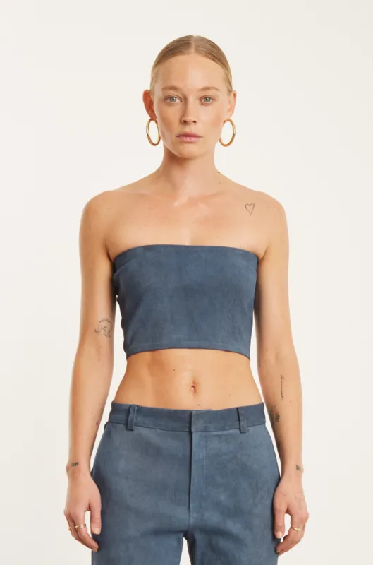 Denim Suede Micro Tube Top sold by SPRWMN