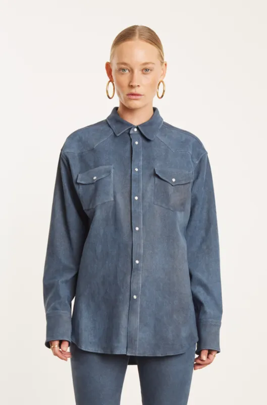 Denim Suede Western Button Down sold by SPRWMN