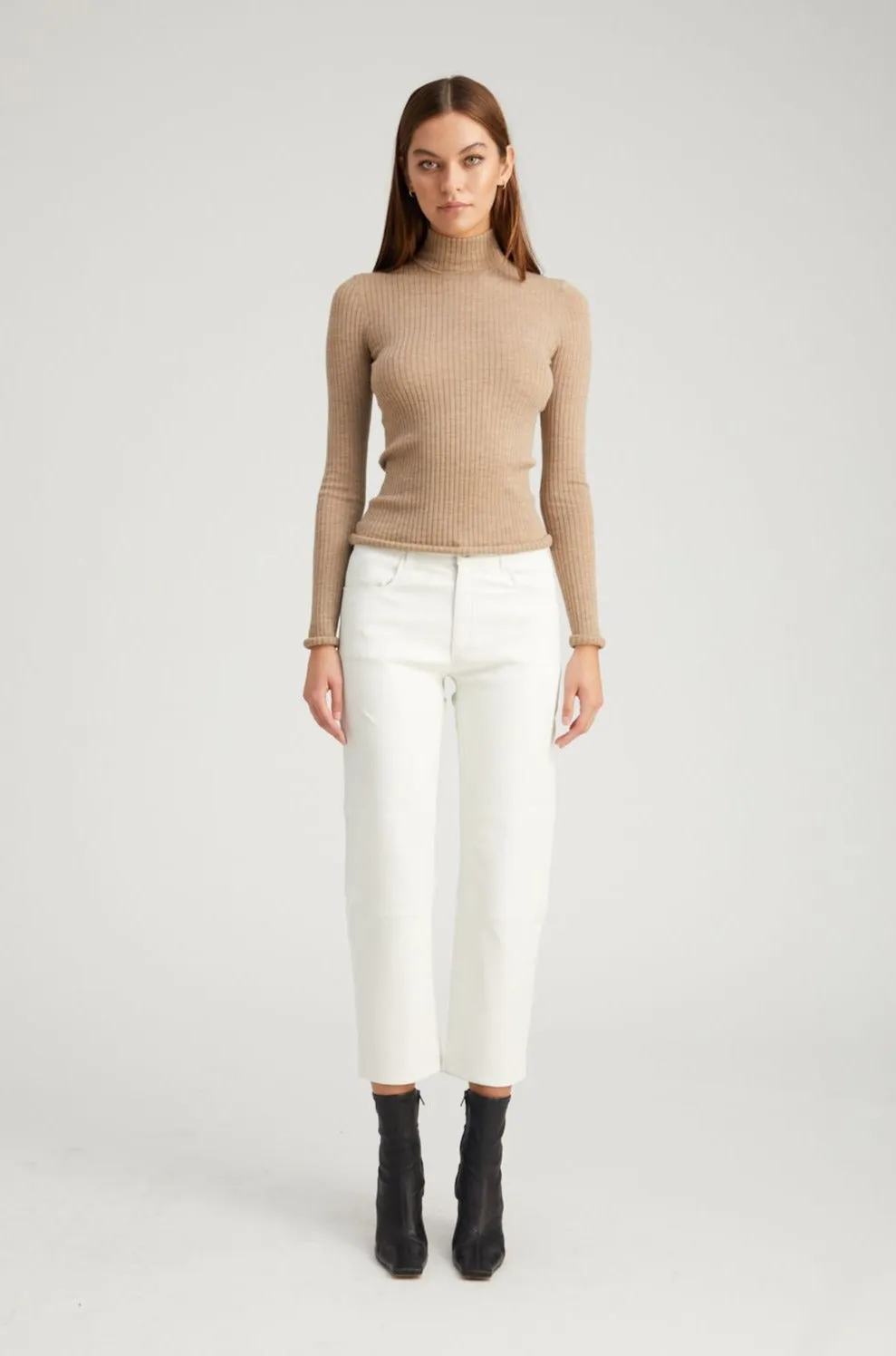 White Leather 5 Pocket Straight Leg Pants sold by SPRWMN