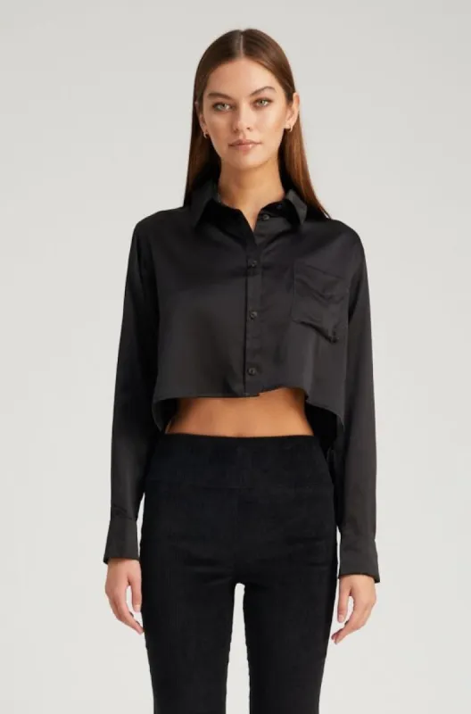 Black Silk Cropped Button Down sold by SPRWMN