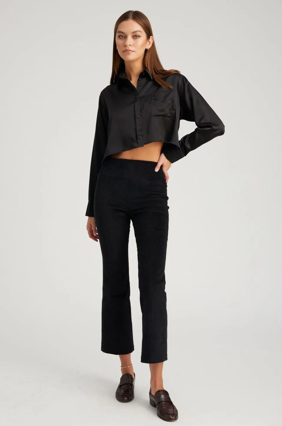 Black Silk Cropped Button Down sold by SPRWMN product image thumbnail 3