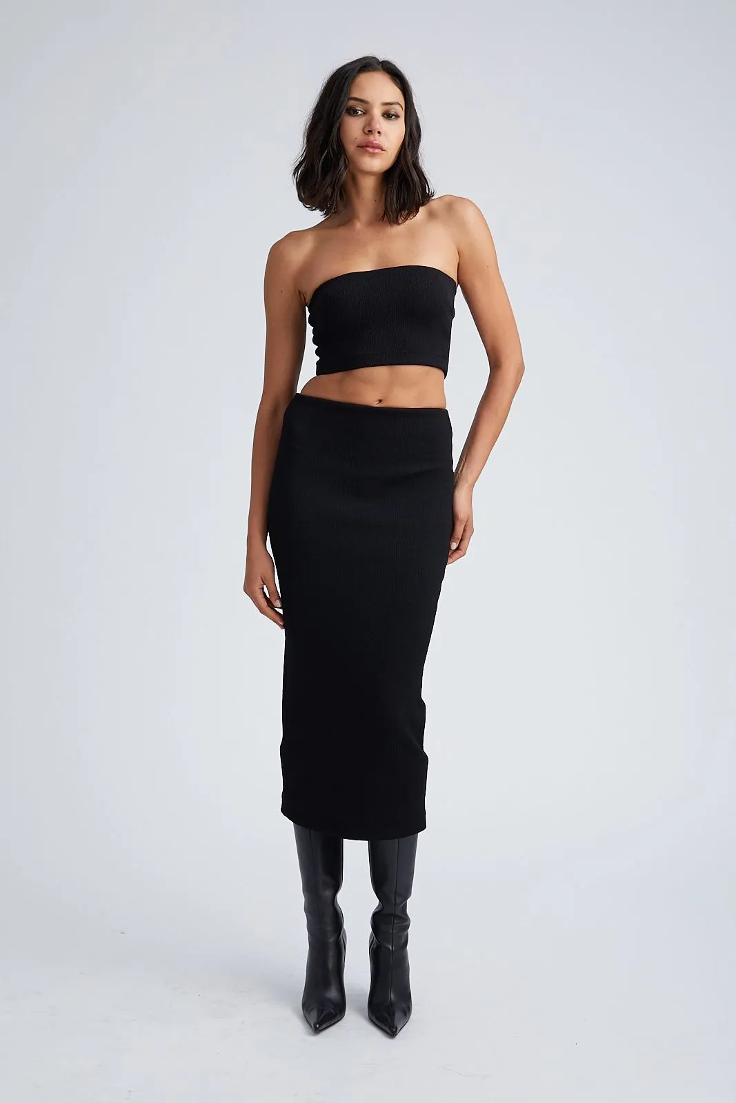 Black Stretch Jacquard Micro Tube Top sold by SPRWMN product image thumbnail 2