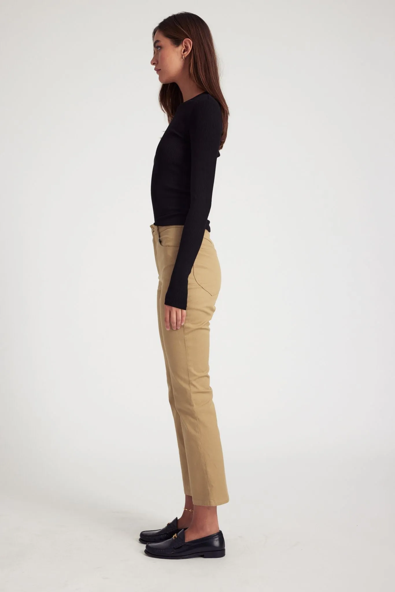 Khaki 5 Pocket Ankle Flare Pants sold by SPRWMN product image thumbnail 3