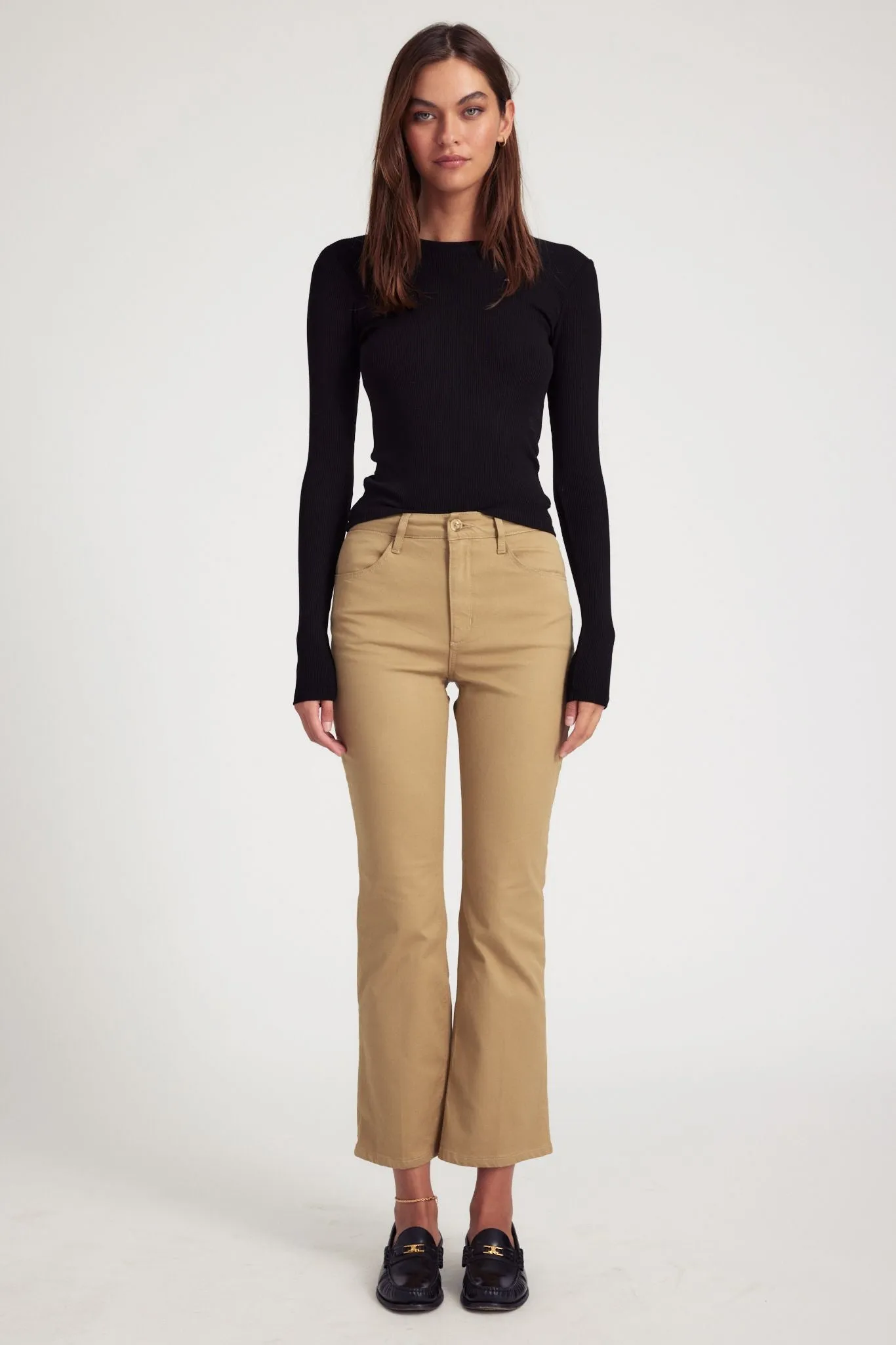 Khaki 5 Pocket Ankle Flare Pants sold by SPRWMN