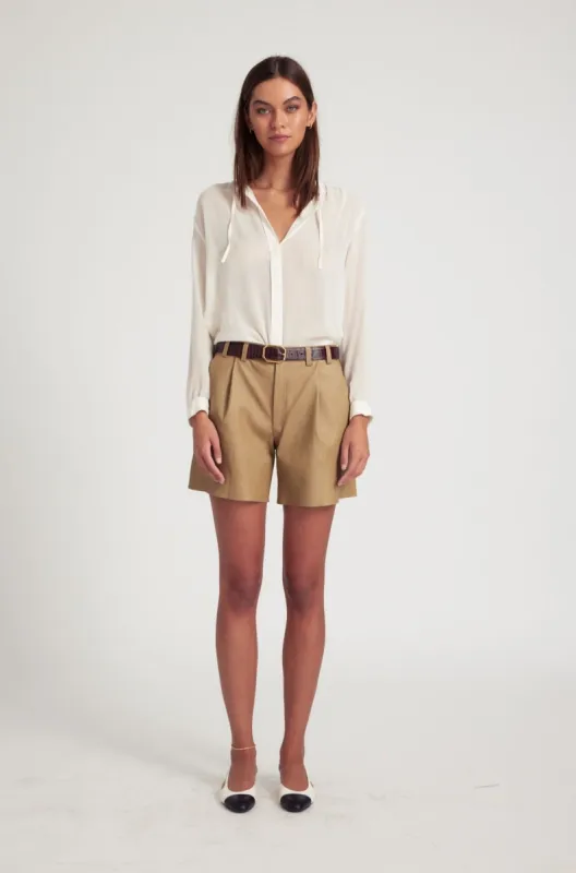 Khaki Leather Trouser Shorts made by SPRWMN