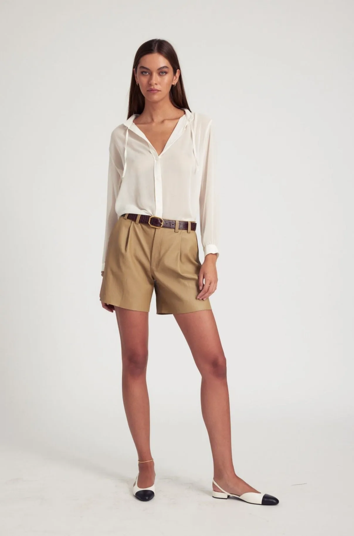 Khaki Leather Trouser Shorts sold by SPRWMN product image thumbnail 3