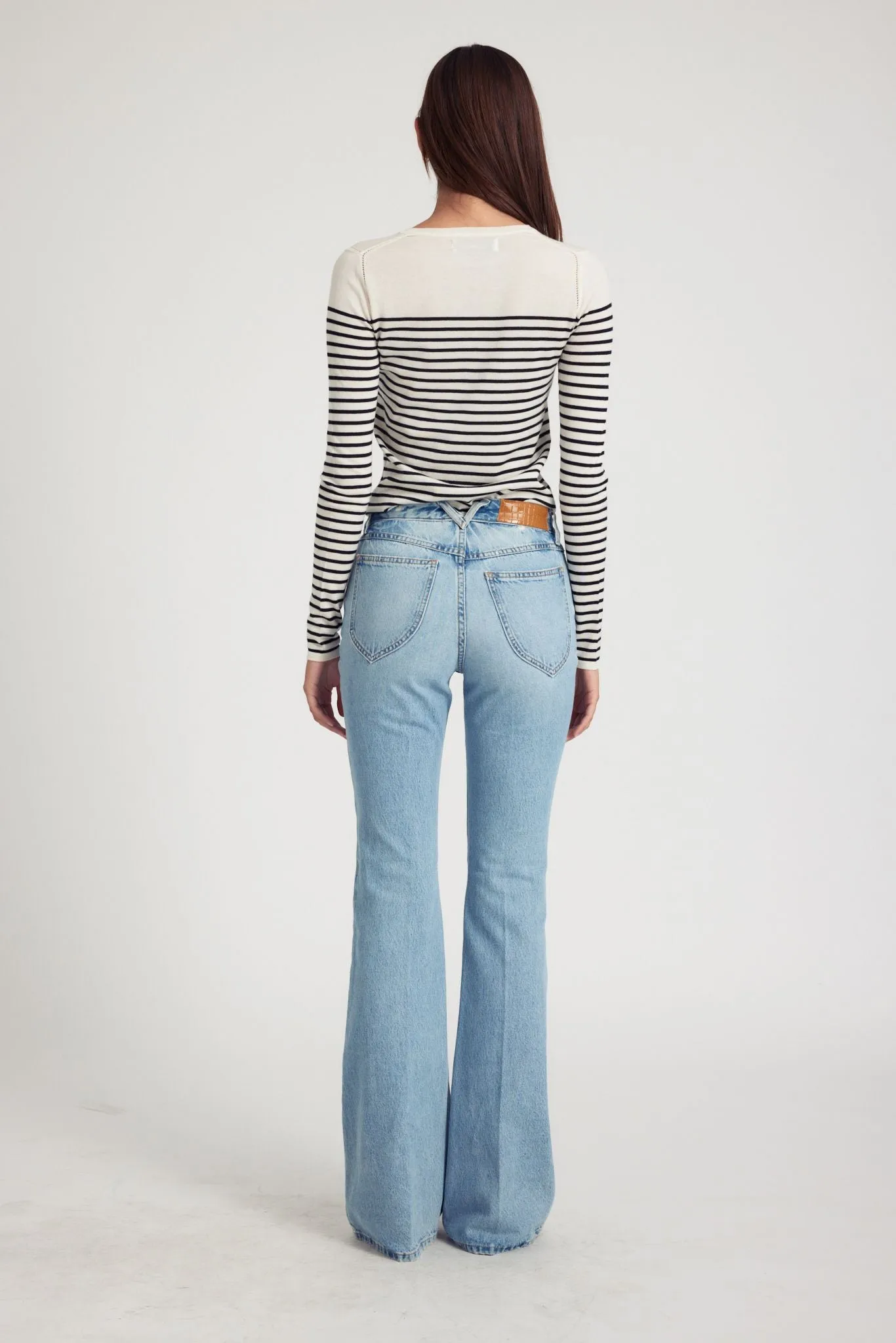 Striped Ivory Cashmere Fitted Crew Neck Sweater sold by SPRWMN product image thumbnail 5