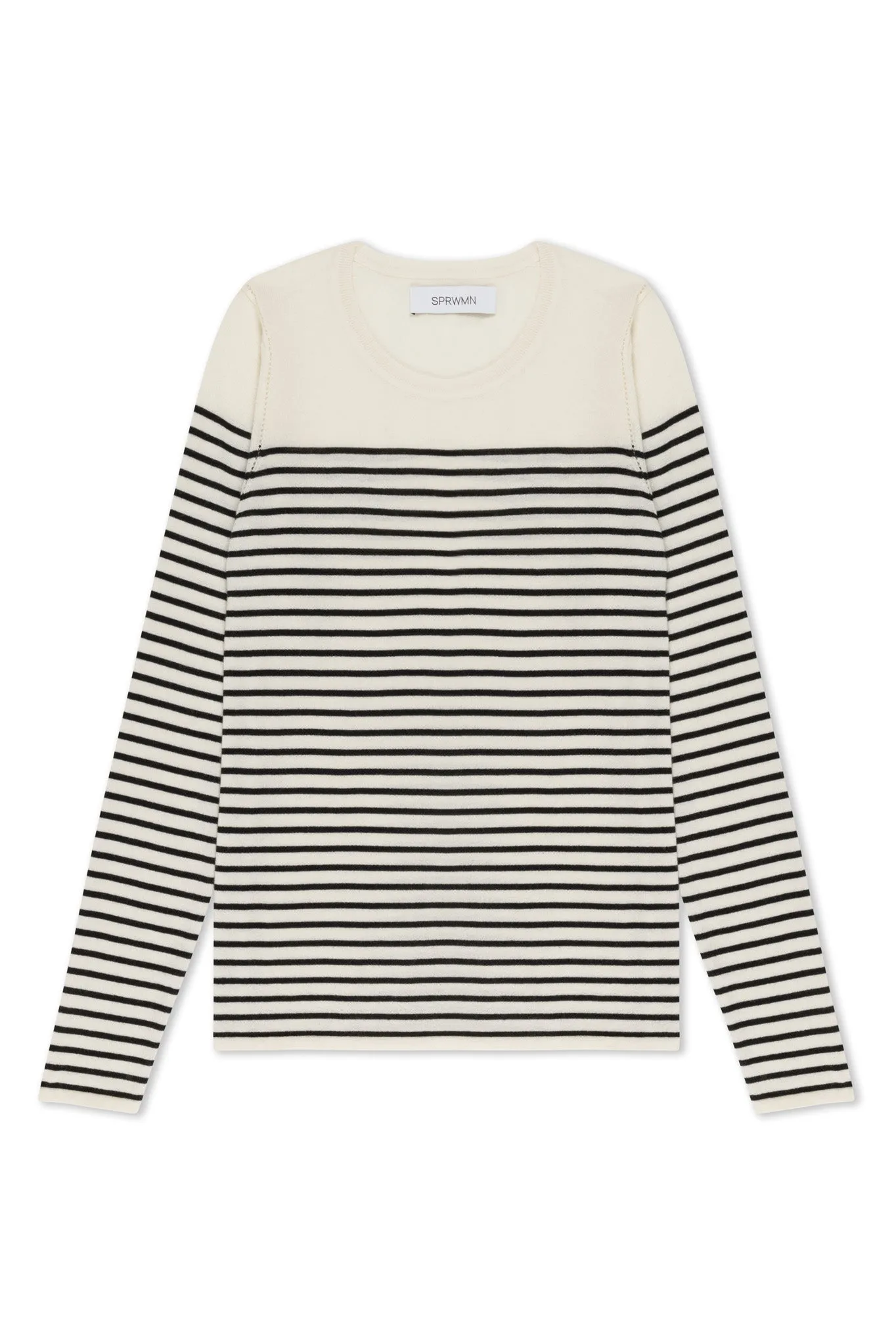 Striped Ivory Cashmere Fitted Crew Neck Sweater sold by SPRWMN product image thumbnail 2