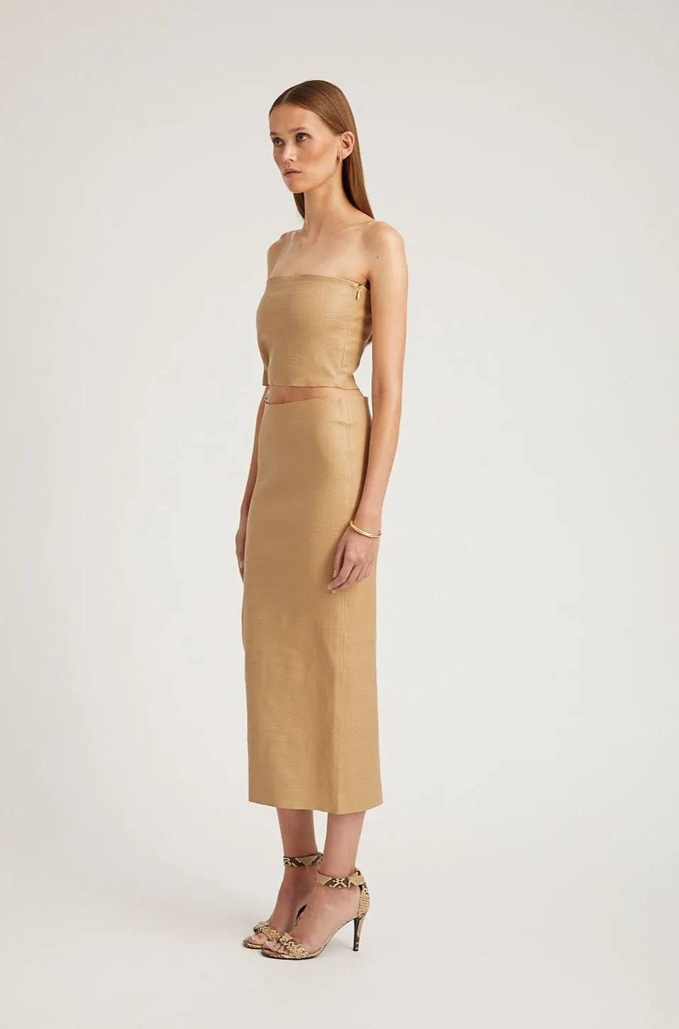 Sahara Embossed Leather Tube Skirt sold by SPRWMN product image thumbnail 2