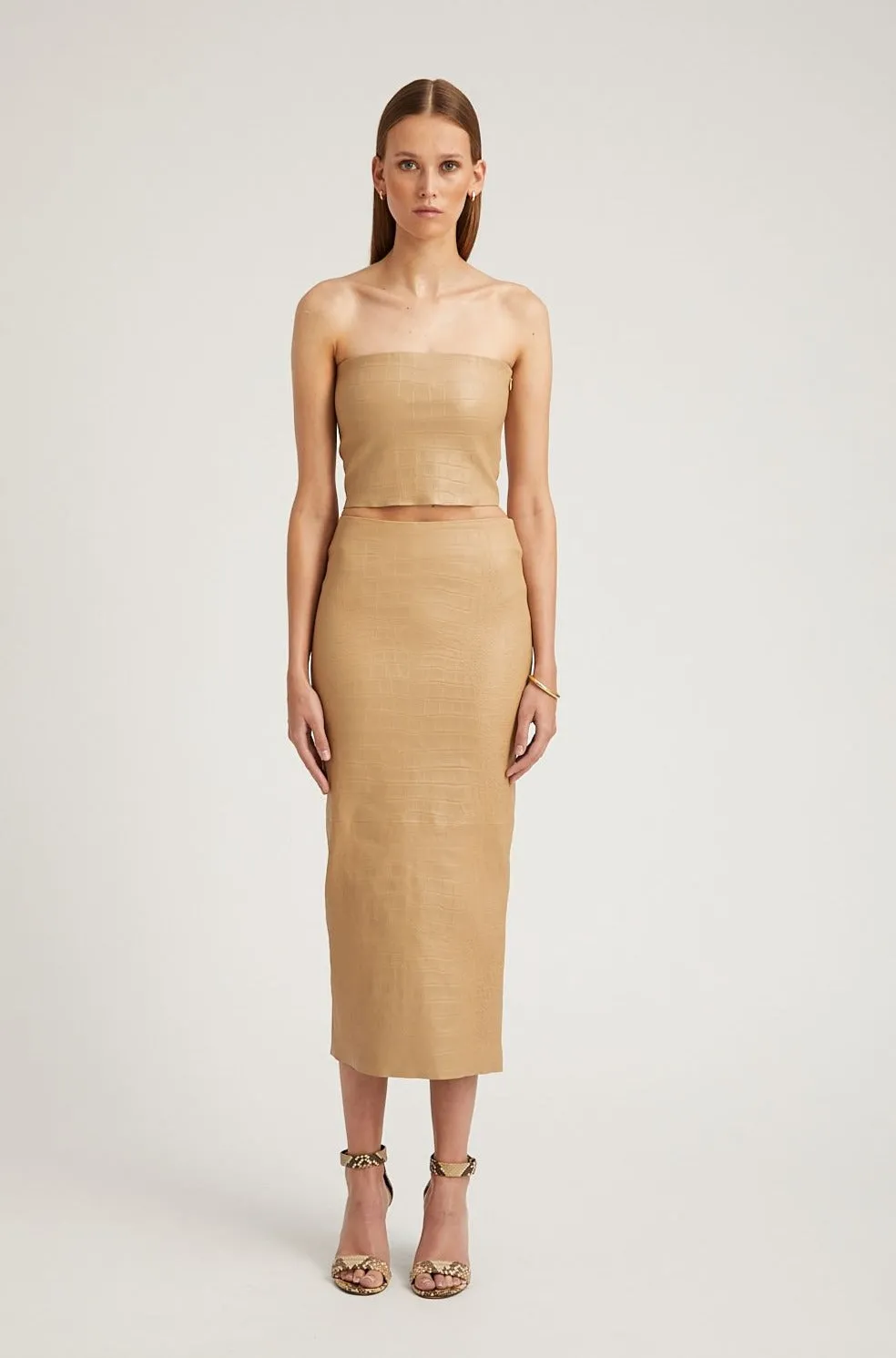 Sahara Embossed Leather Tube Skirt sold by SPRWMN