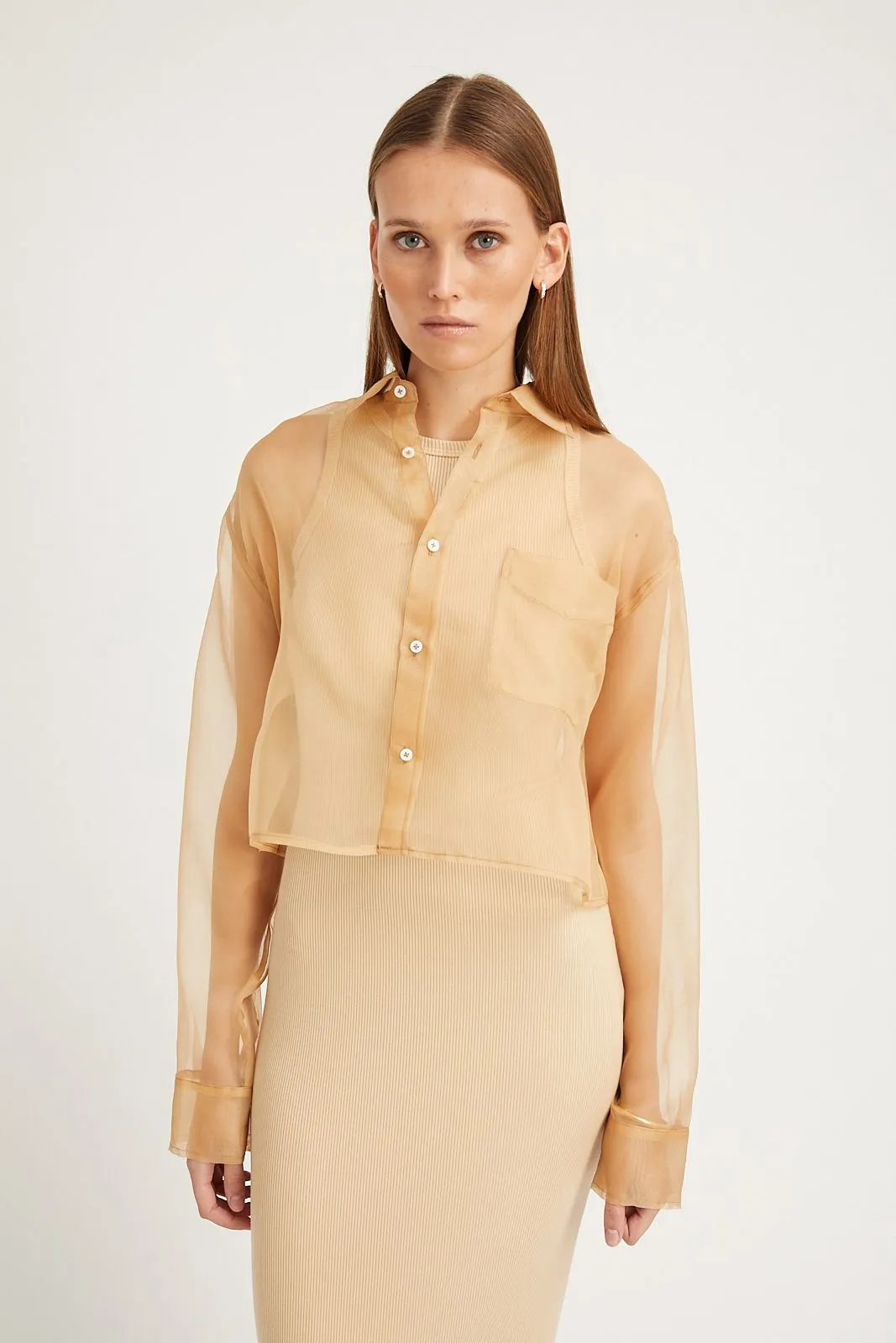 Sahara Organza Cropped Button Down sold by SPRWMN