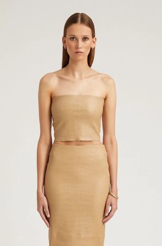 Sahara Embossed Leather Micro Tube Top made by SPRWMN