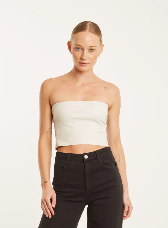 Chalk Leather Micro Tube Top sold by SPRWMN