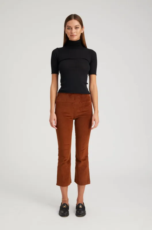 Dark Cognac Corduroy Crop Flare Pants sold by SPRWMN