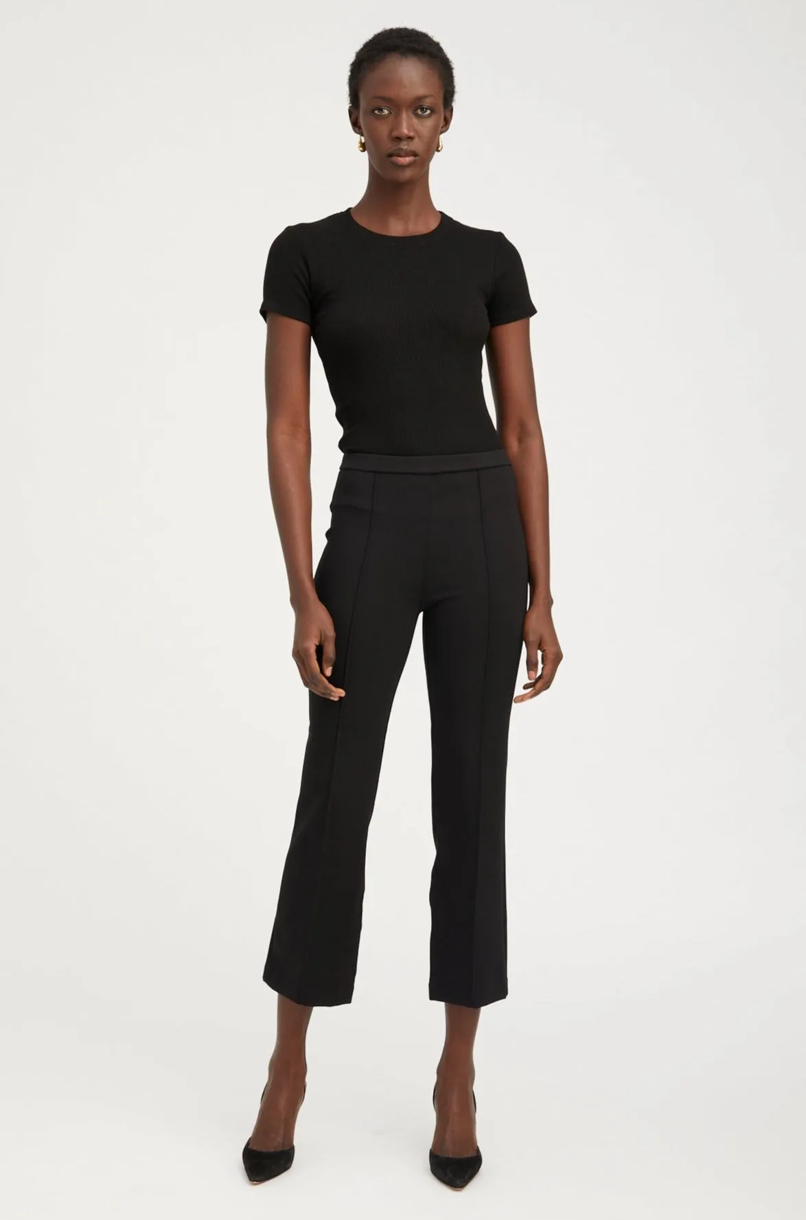 Black Casanova Ankle Flare Pintuck Pants sold by SPRWMN