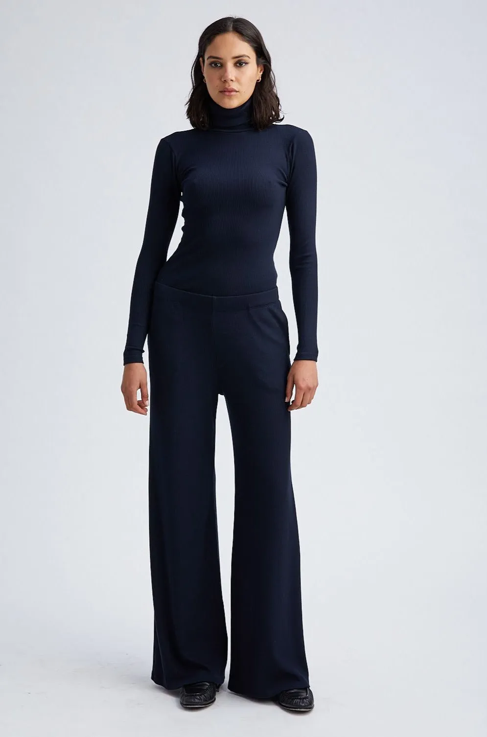 Navy Rib Wide Leg Pants sold by SPRWMN
