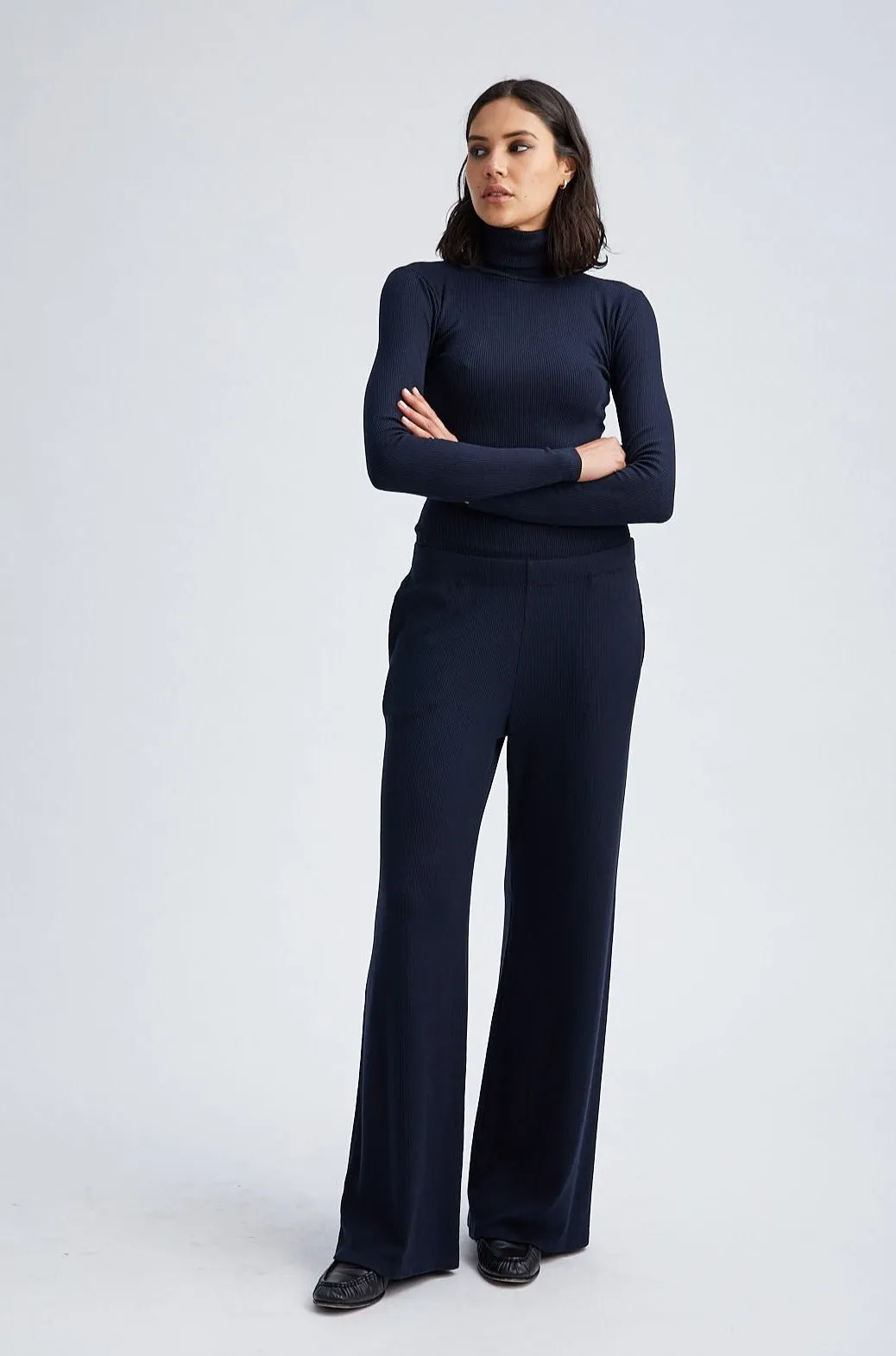 Navy Rib Wide Leg Pants sold by SPRWMN product image thumbnail 3