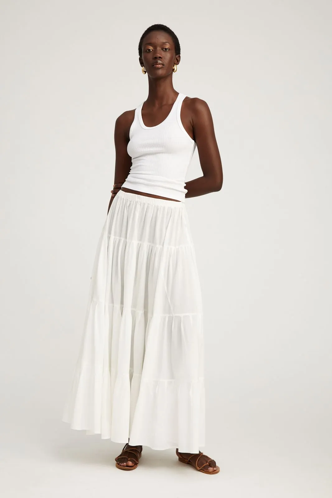 White Voile Tiered Maxi Skirt sold by SPRWMN