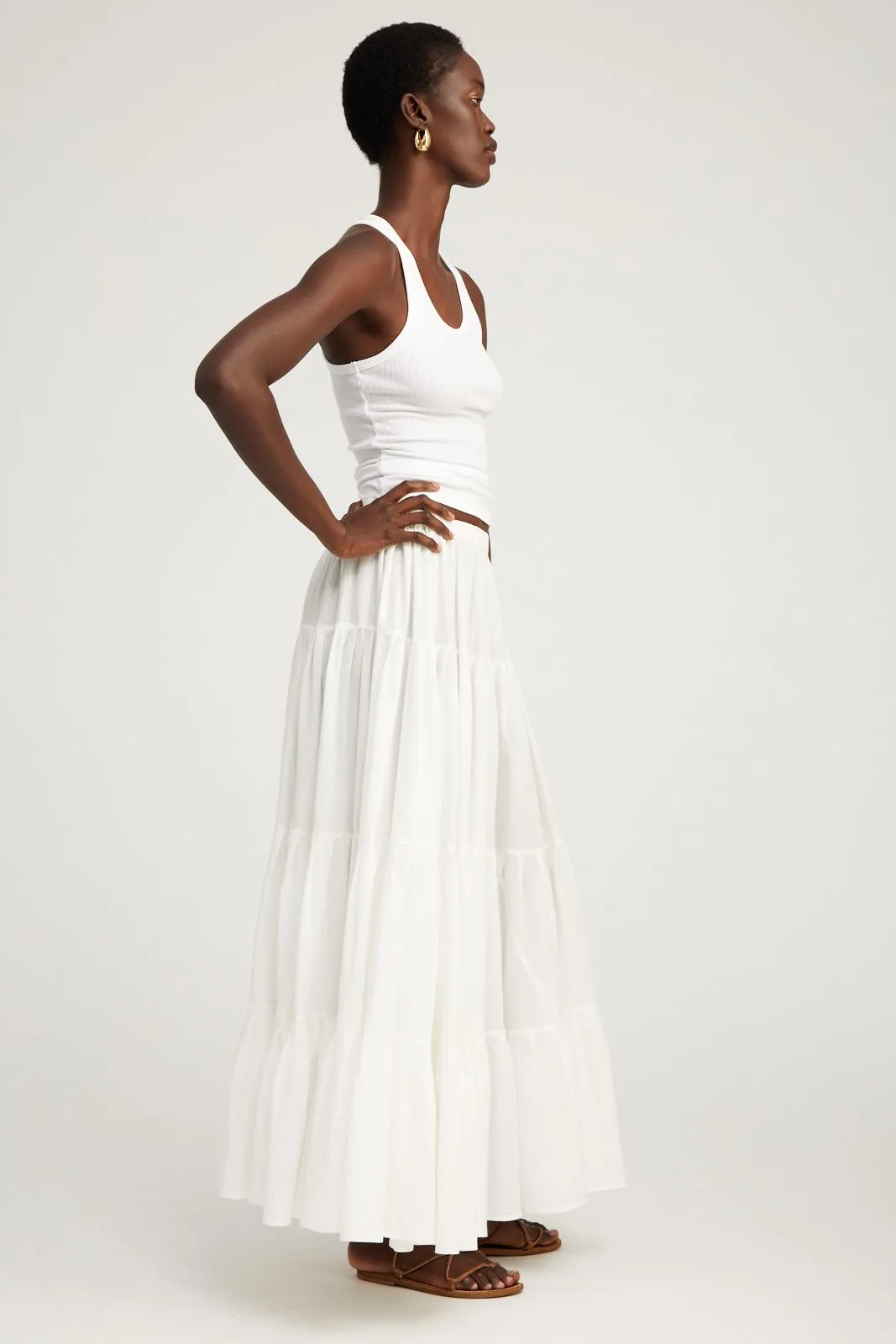 White Voile Tiered Maxi Skirt sold by SPRWMN product image thumbnail 3