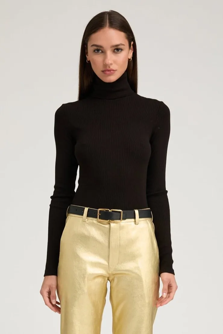 Black Rib Long Sleeve Turtleneck sold by SPRWMN