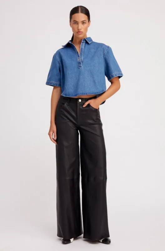 Black Leather 5 Pocket Wide Leg sold by SPRWMN