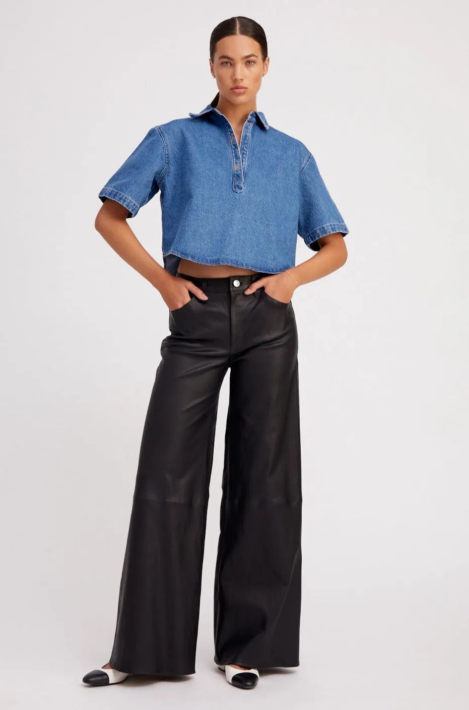 Black Leather 5 Pocket Wide Leg sold by SPRWMN product image thumbnail 3