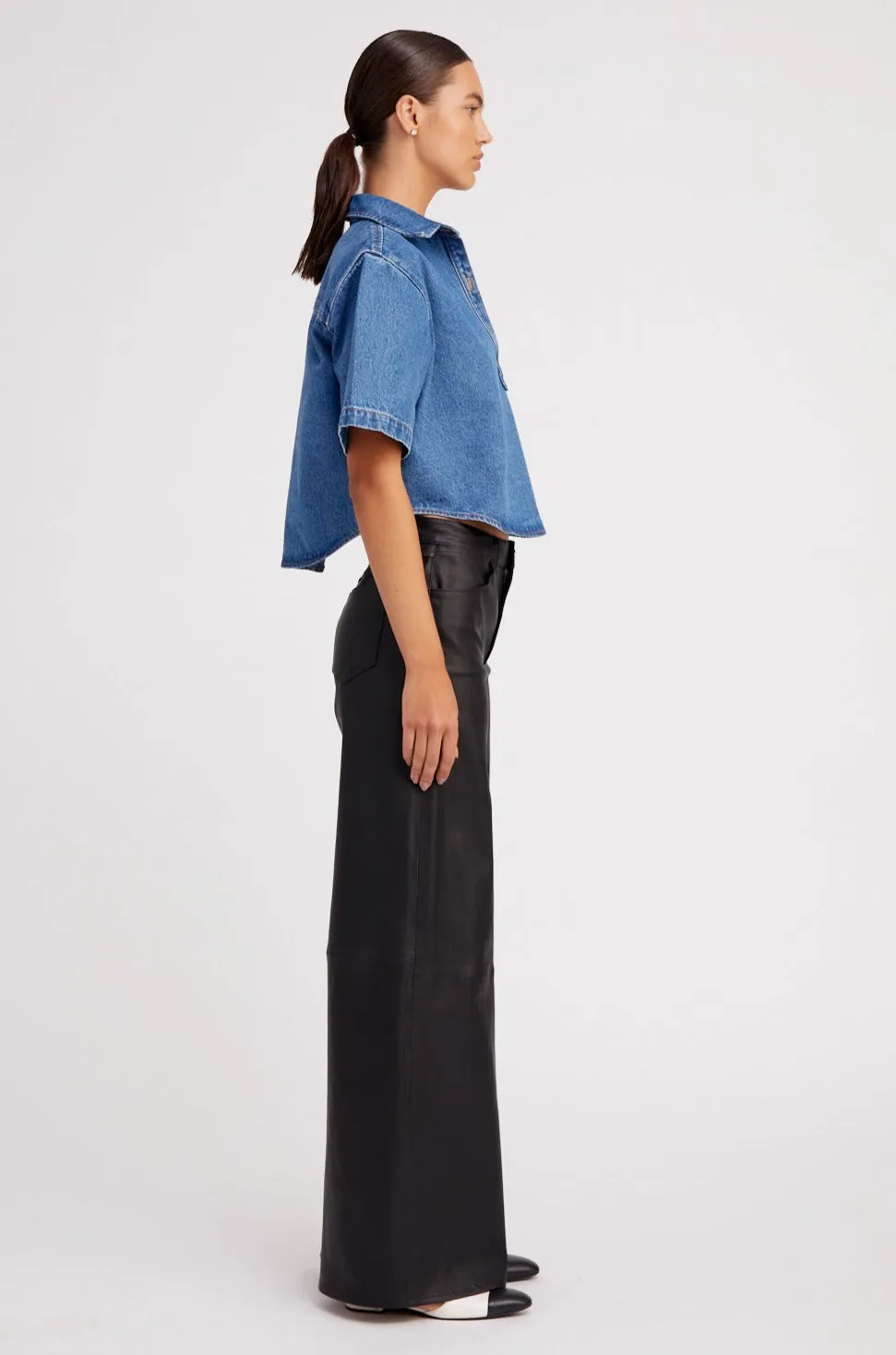 Black Leather 5 Pocket Wide Leg sold by SPRWMN product image thumbnail 4