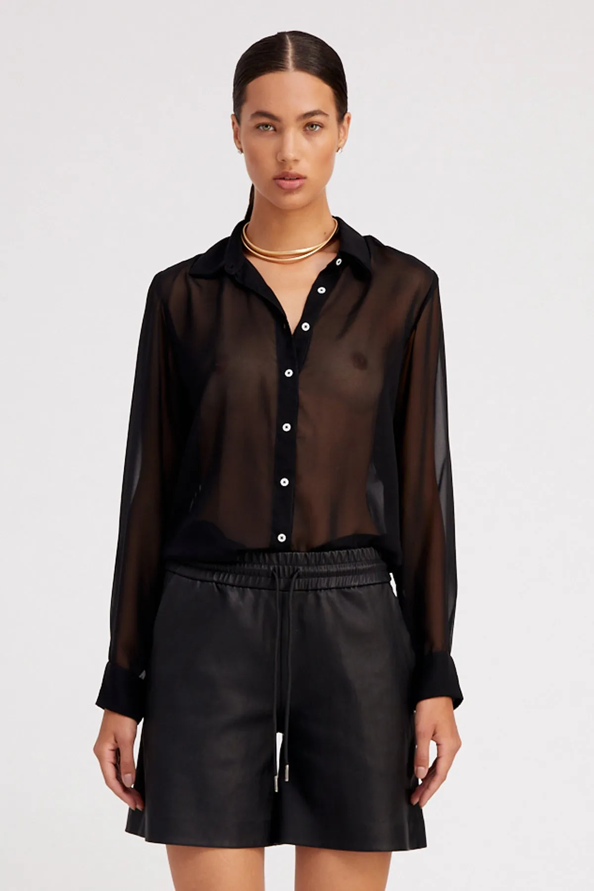 Black Silk Fitted Button Down sold by SPRWMN