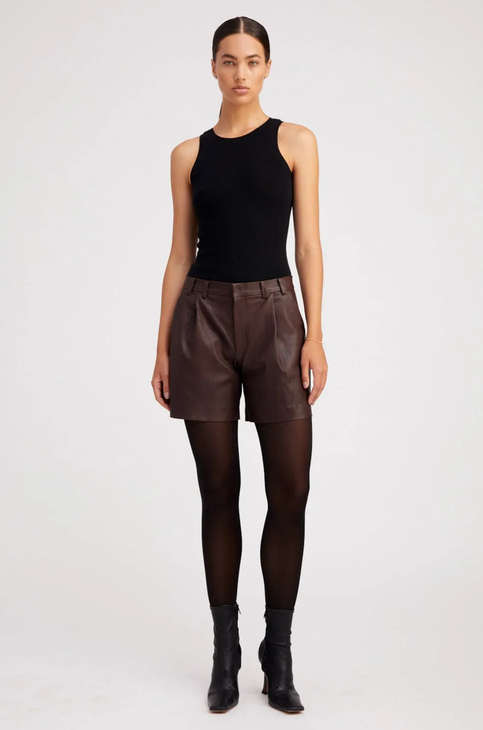 Dark Chocolate Leather Trouser Shorts sold by SPRWMN product image thumbnail 3