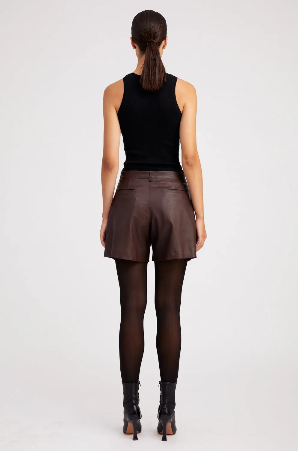 Dark Chocolate Leather Trouser Shorts sold by SPRWMN product image thumbnail 5