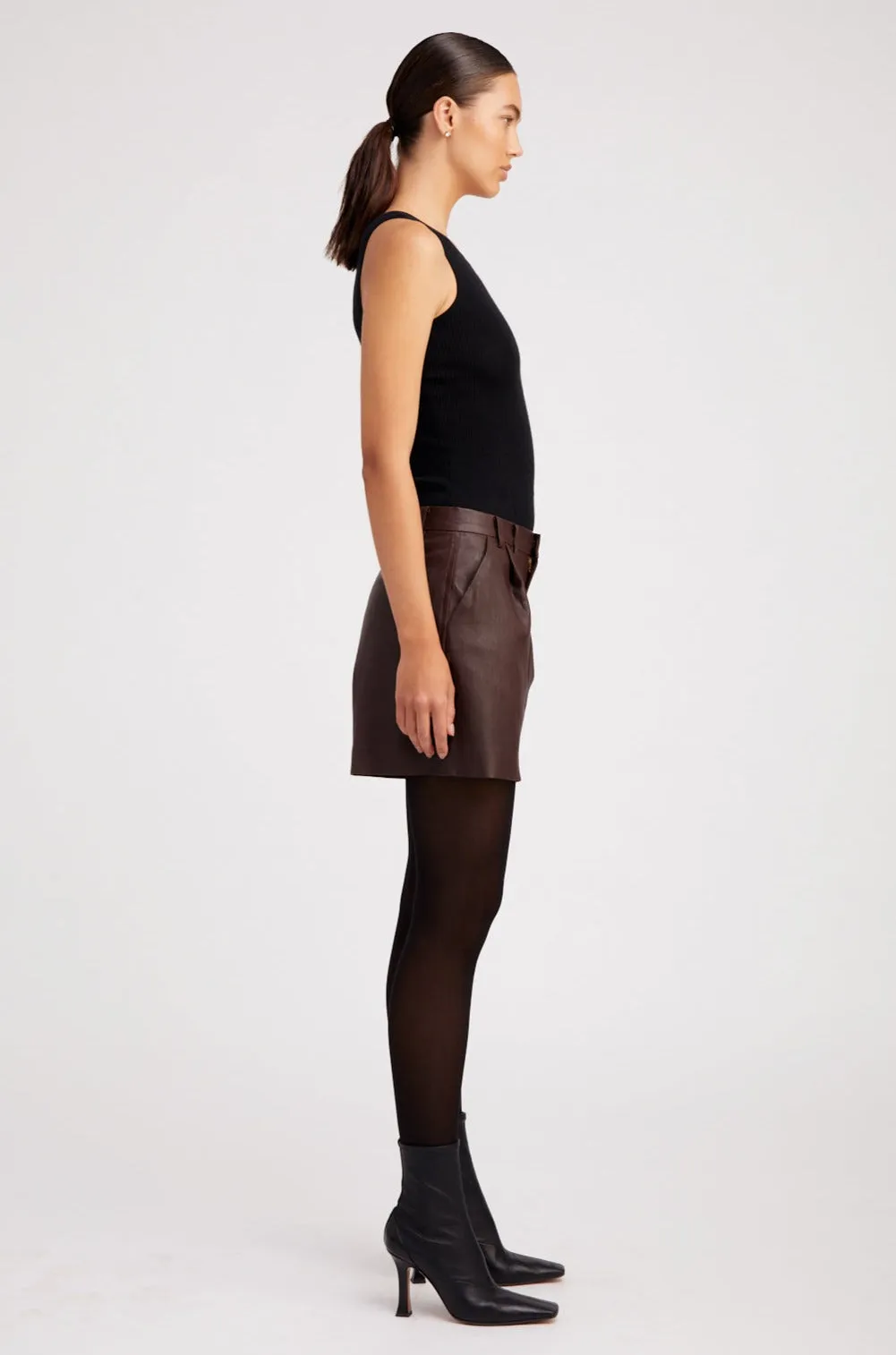 Dark Chocolate Leather Trouser Shorts sold by SPRWMN product image thumbnail 4
