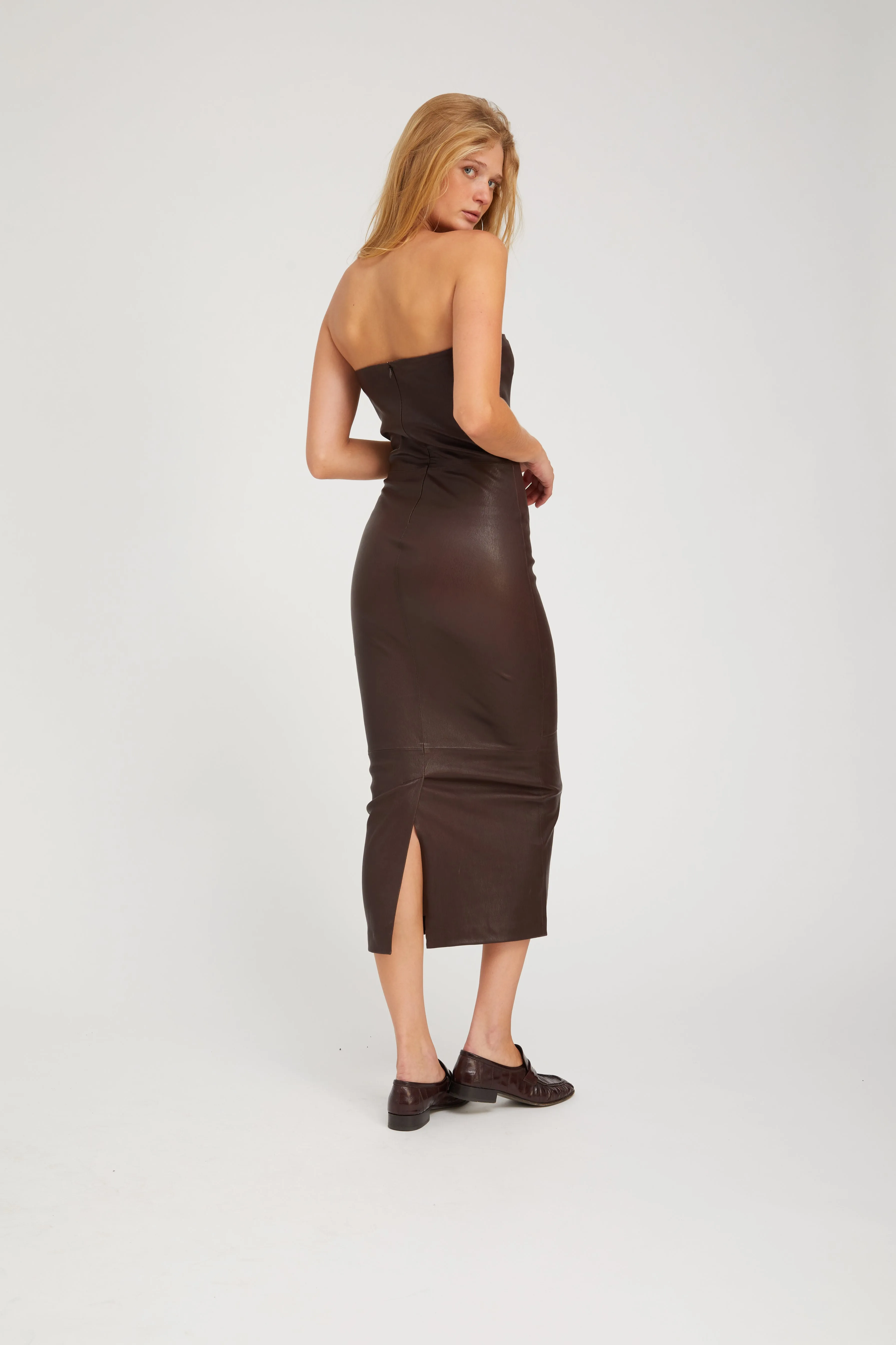 Dark Chocolate Leather Tube Dress sold by SPRWMN product image thumbnail 4