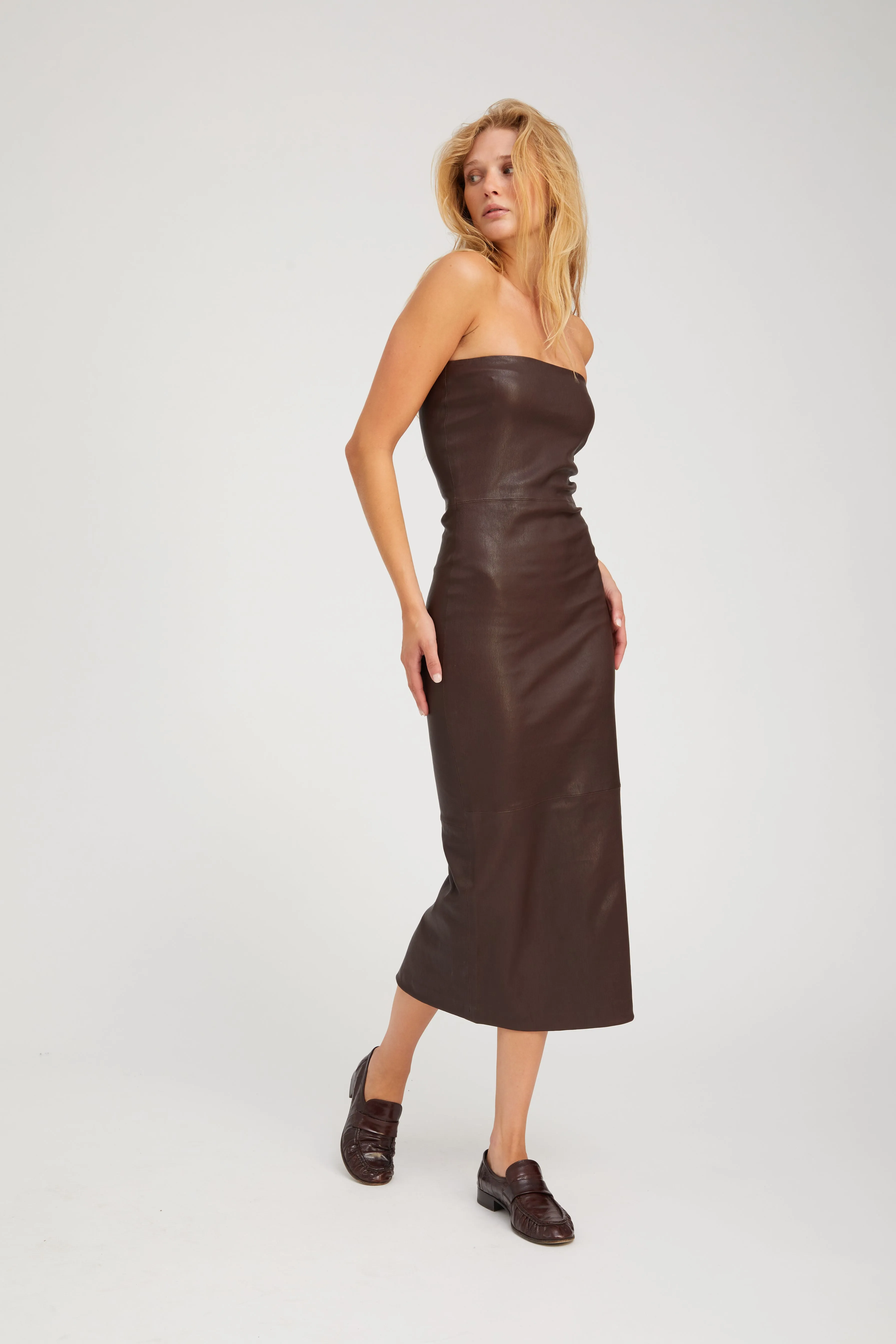 Dark Chocolate Leather Tube Dress sold by SPRWMN product image thumbnail 2