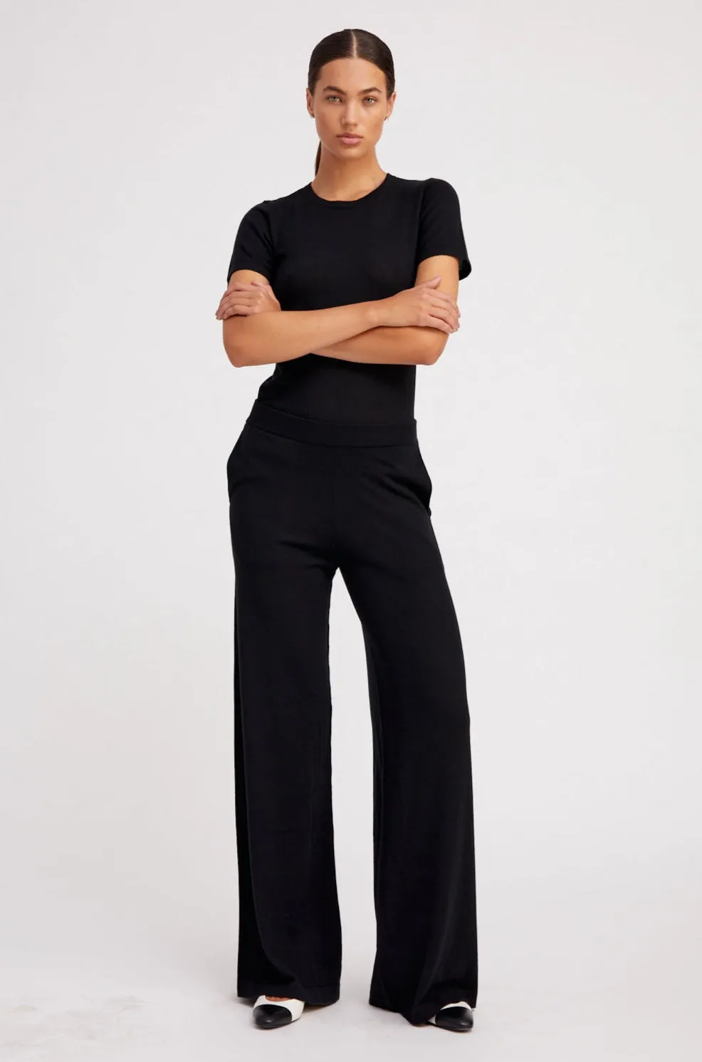 Black Ultra Fine Cashmere Wide Leg Pants sold by SPRWMN product image thumbnail 3