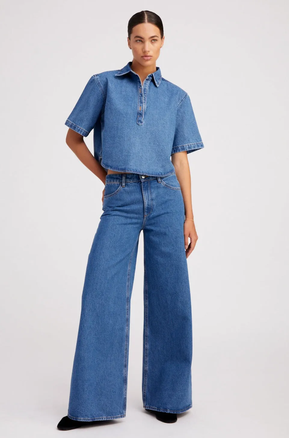 Coco Denim Cropped Oversized Henley Shirt sold by SPRWMN product image thumbnail 3