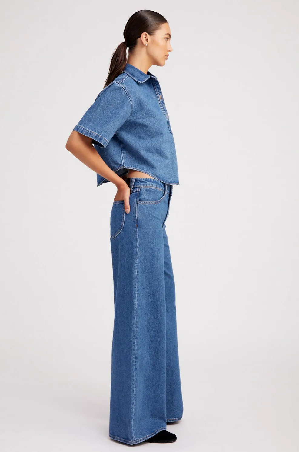 Coco Denim Cropped Oversized Henley Shirt sold by SPRWMN product image thumbnail 4