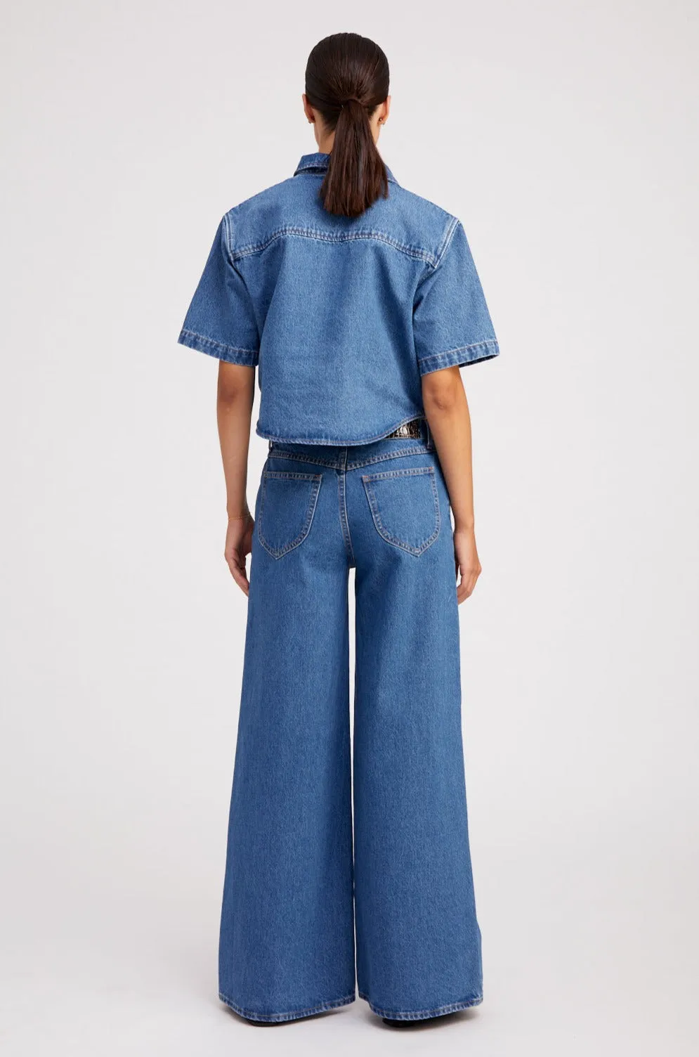 Coco Denim Cropped Oversized Henley Shirt sold by SPRWMN product image thumbnail 5