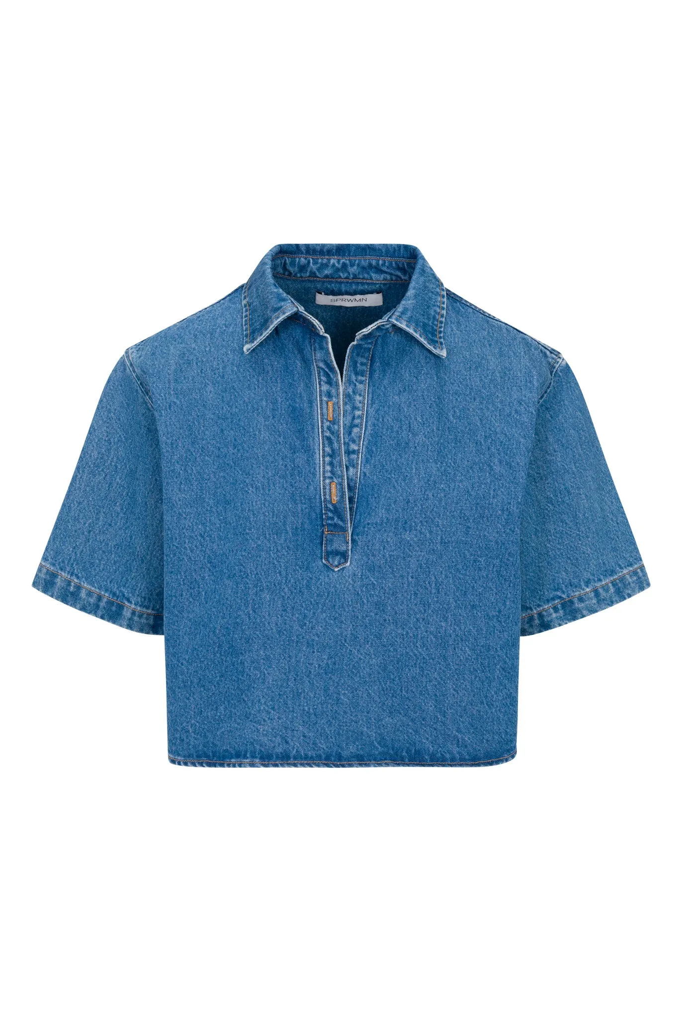 Coco Denim Cropped Oversized Henley Shirt sold by SPRWMN product image thumbnail 2