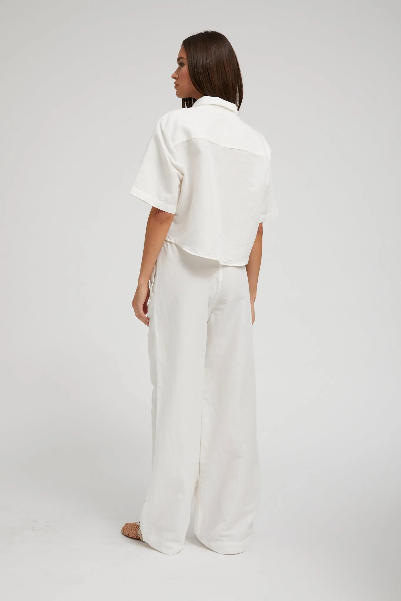 White Linen Cropped Oversized Henley Shirt sold by SPRWMN product image thumbnail 5