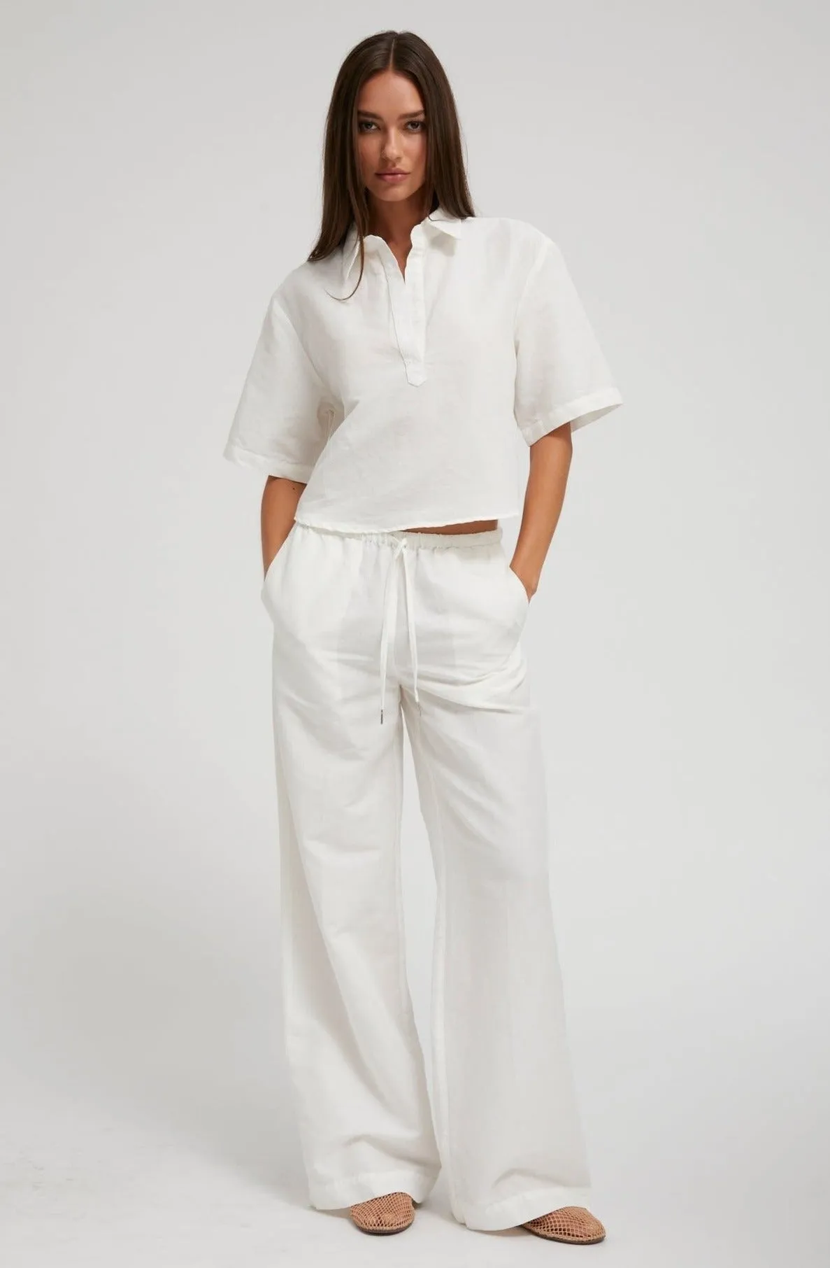 White Linen Drawstring Pants sold by SPRWMN