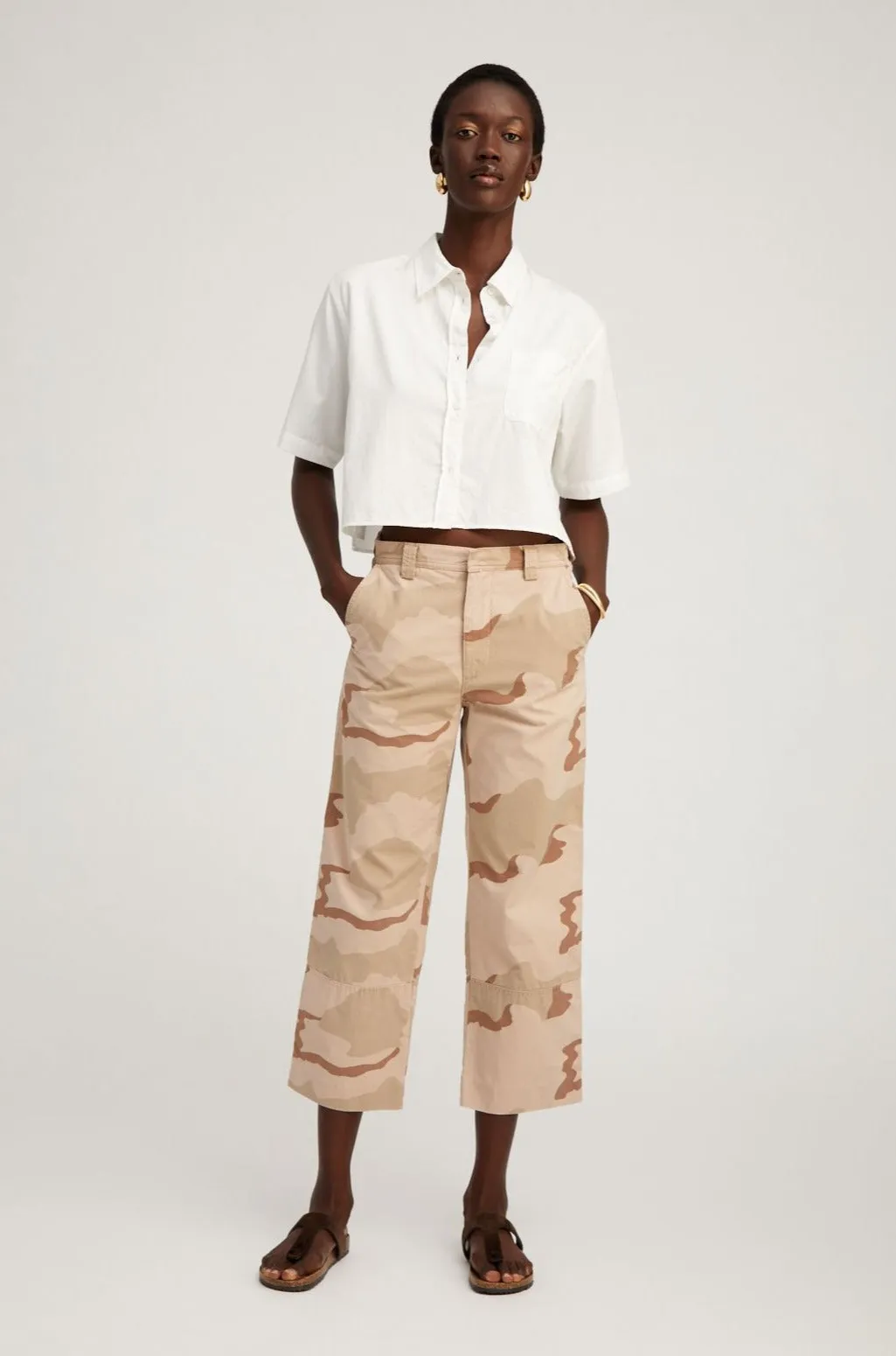 White Short Sleeve Cropped Button Down sold by SPRWMN product image thumbnail 3