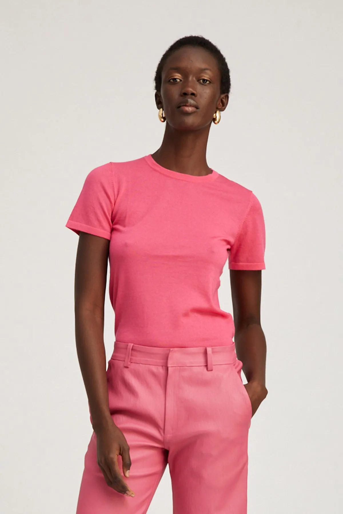 Pink Ultra Fine Cashmere Tee sold by SPRWMN