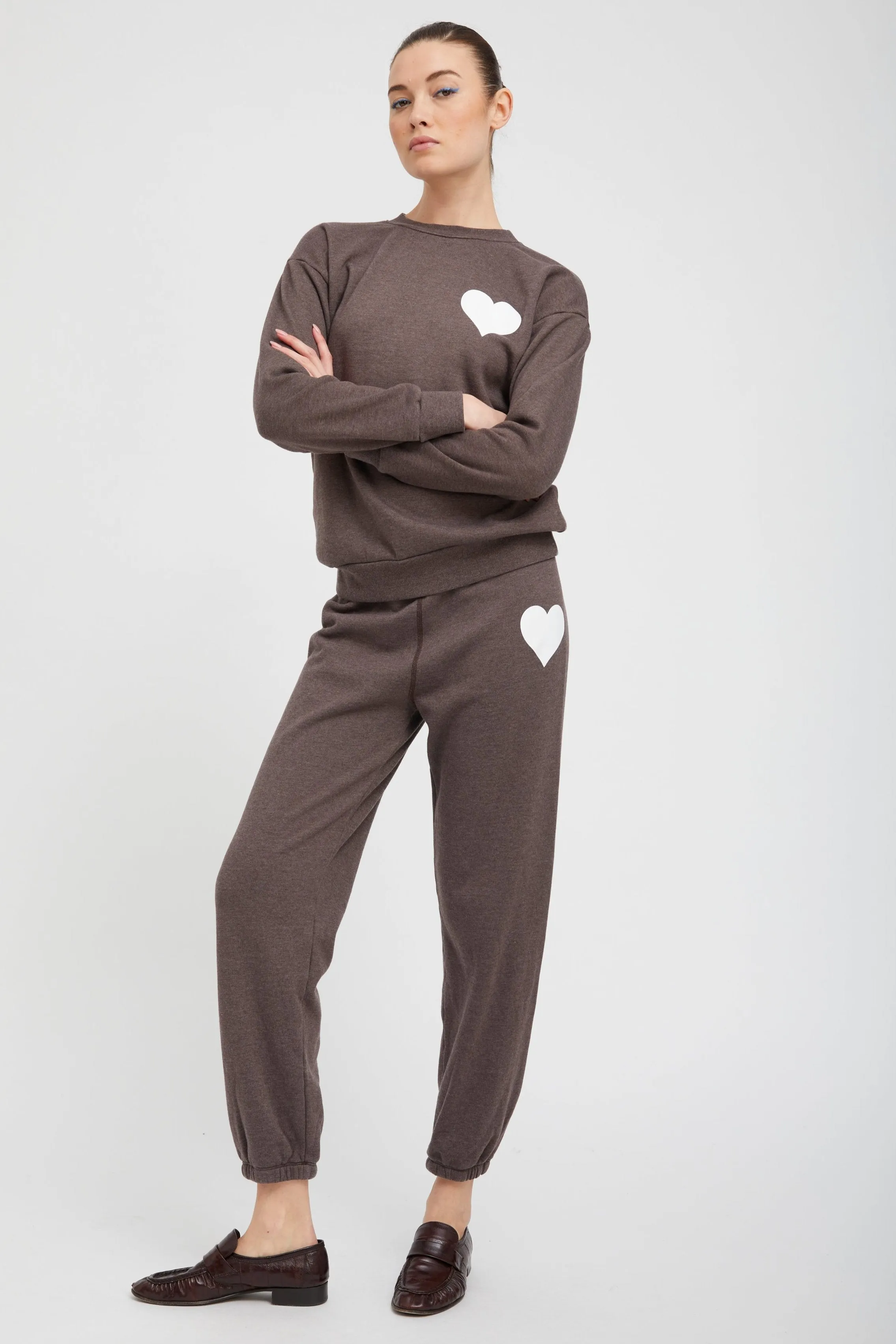 Heather Brown Heart Sweatpants sold by SPRWMN