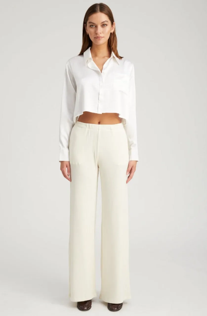 Off White Rib Wide Leg Pants sold by SPRWMN