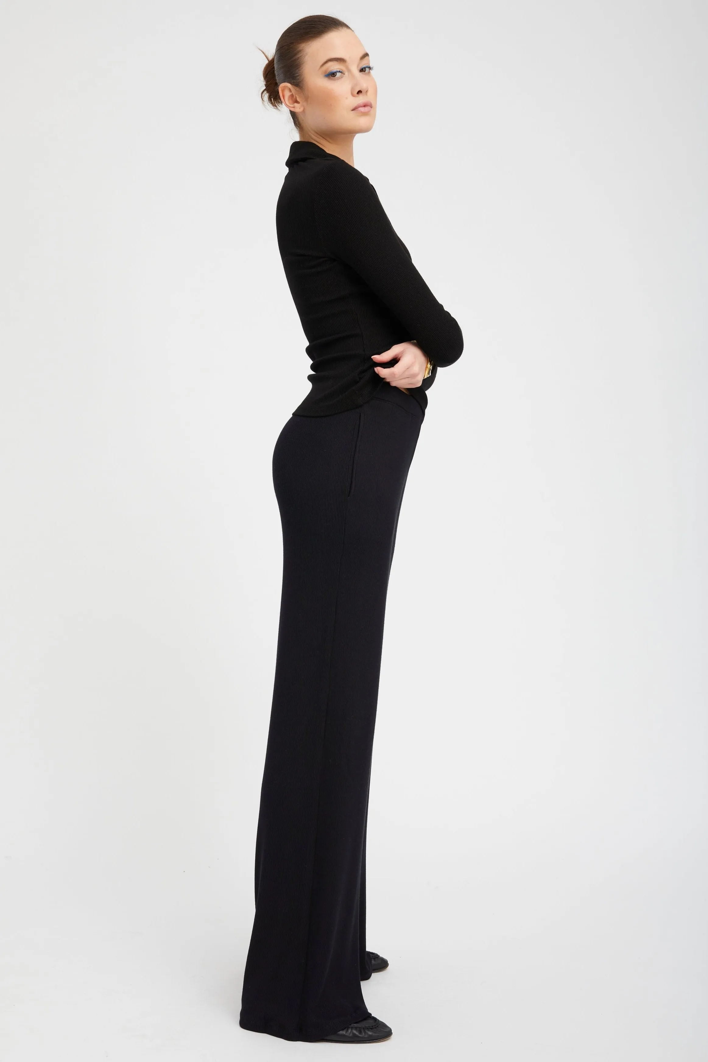 Black Rib Wide Leg Pants sold by SPRWMN product image thumbnail 3