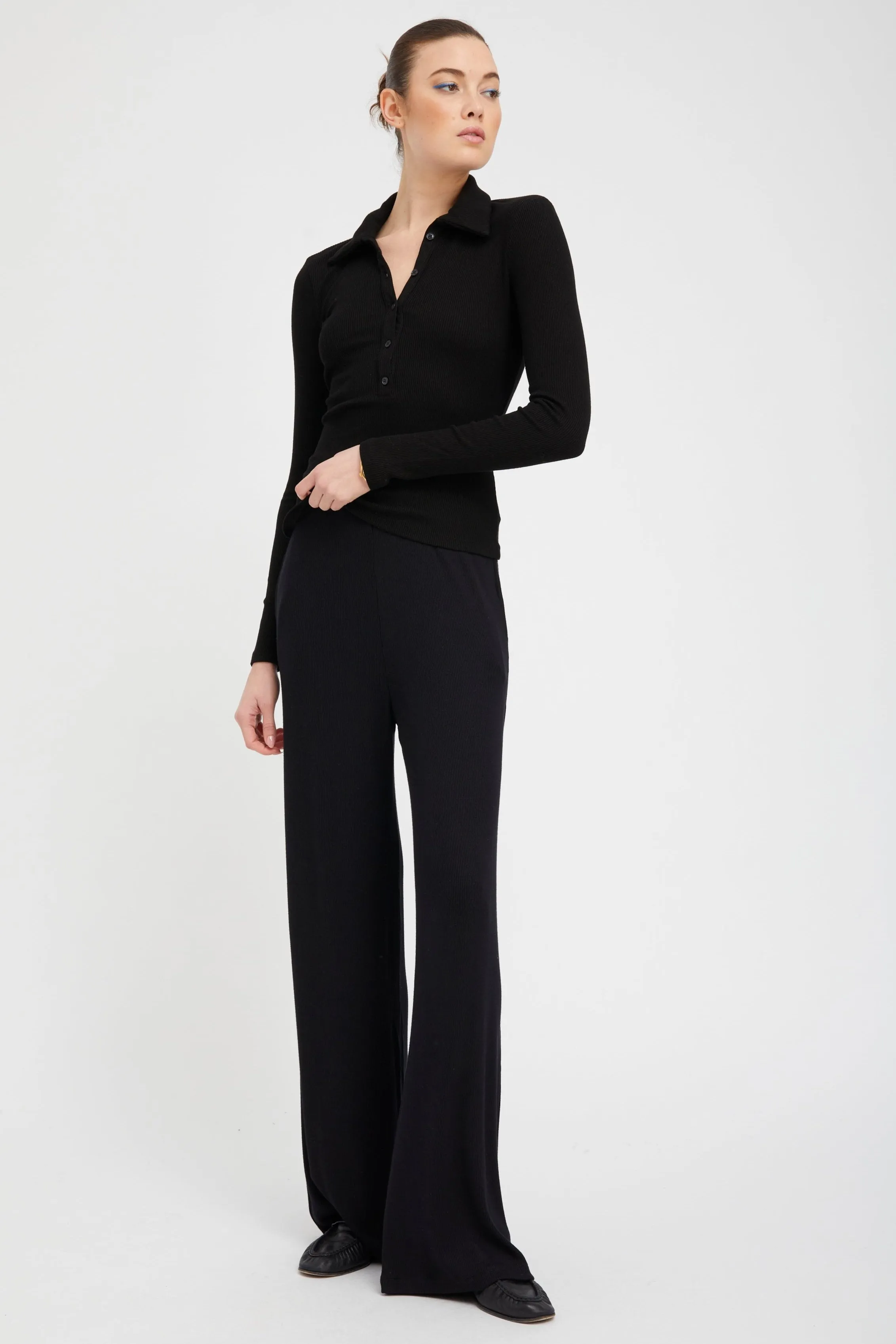 Black Rib Wide Leg Pants sold by SPRWMN product image thumbnail 2
