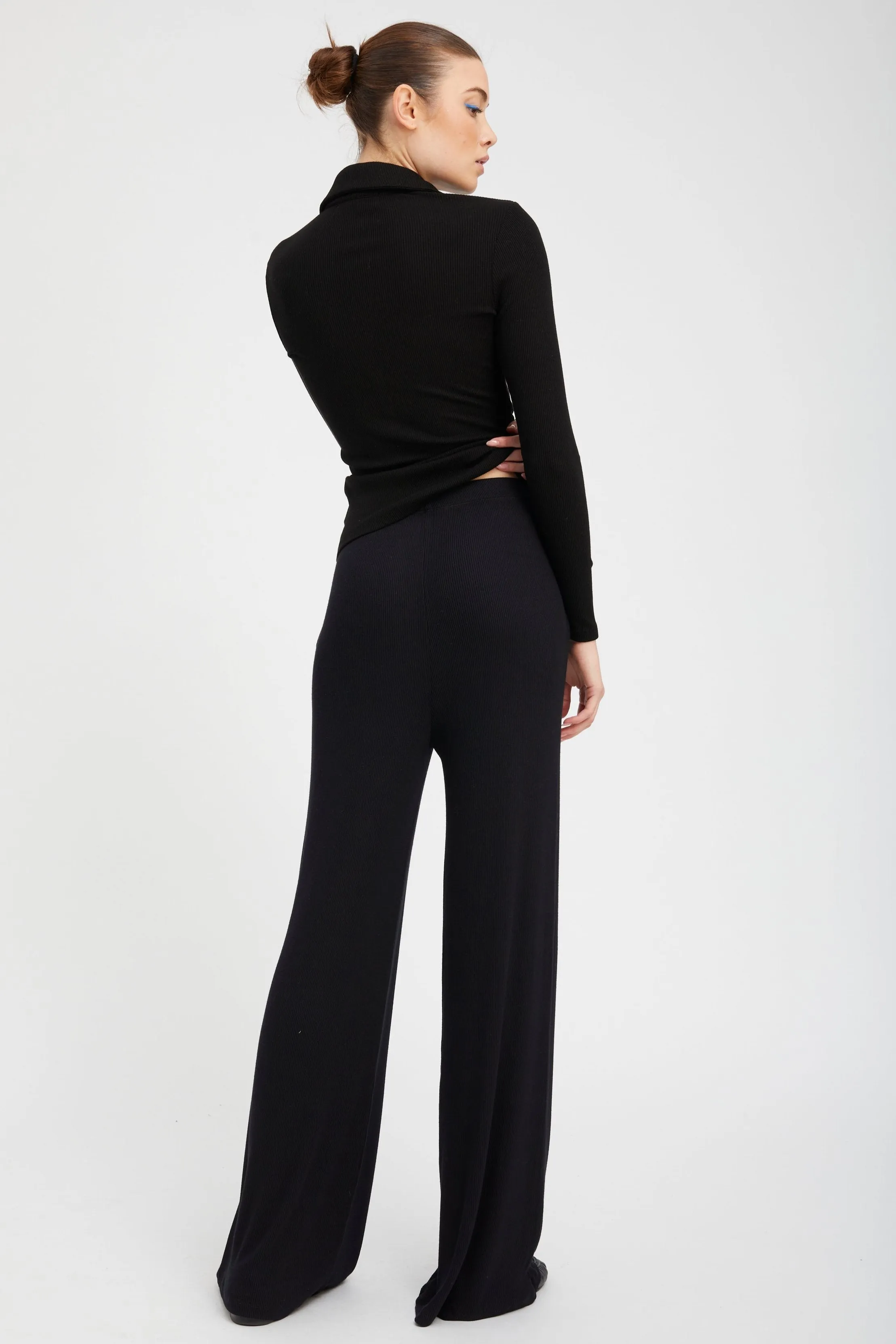 Black Rib Wide Leg Pants sold by SPRWMN product image thumbnail 4