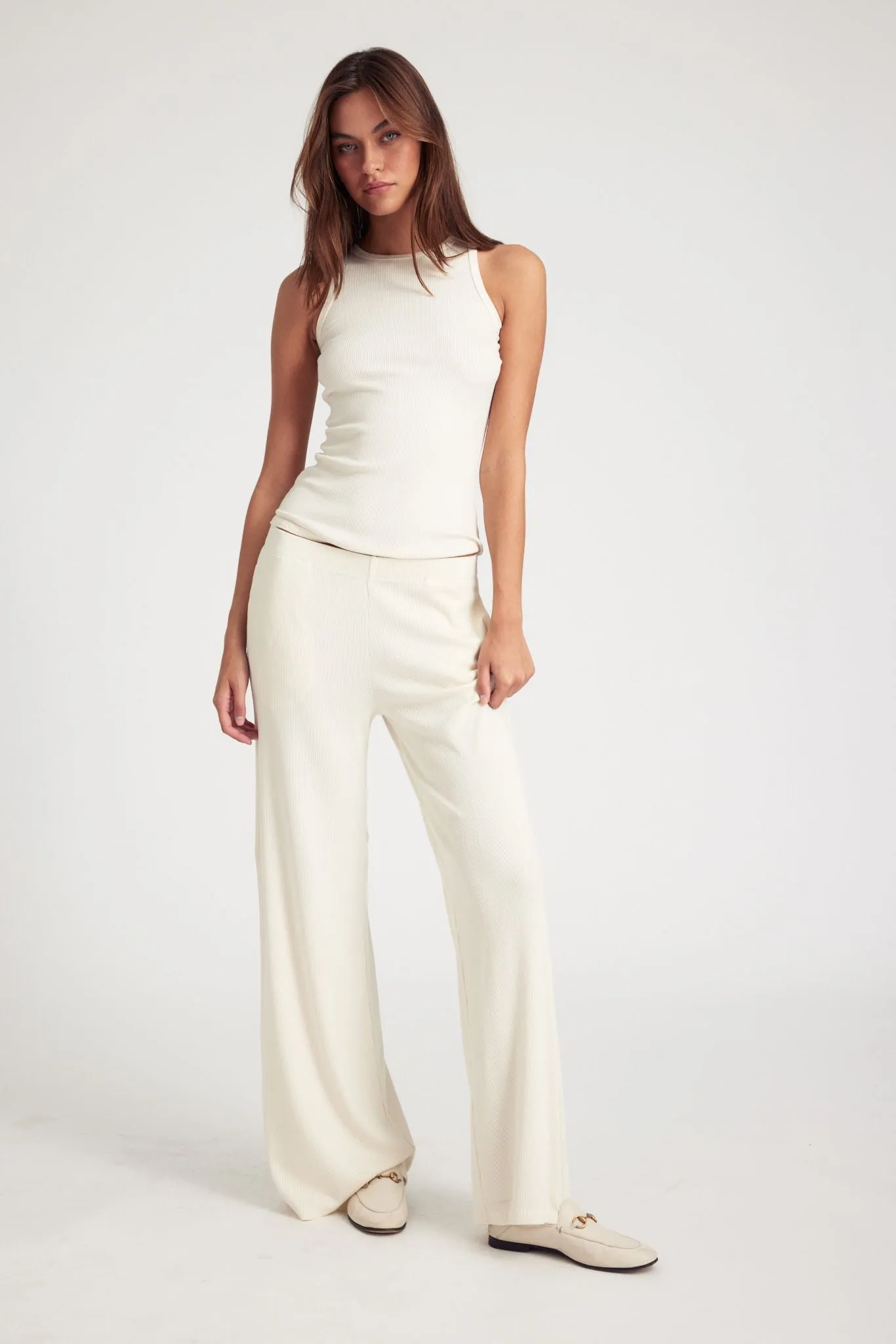 Creme Rib Wide Leg Pants sold by SPRWMN