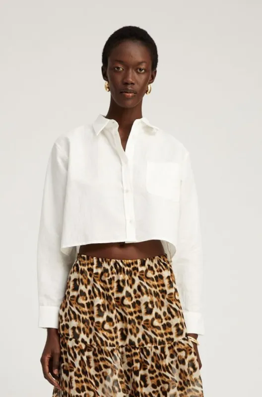 White Linen Cropped Button Down sold by SPRWMN